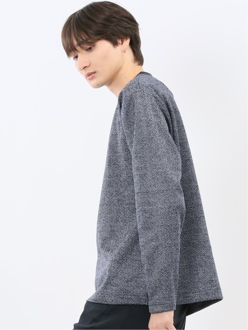 裏起毛ヘリンボン 浅Vネック長袖Tシャツ