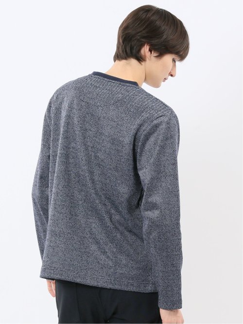 裏起毛ヘリンボン 浅Vネック長袖Tシャツ