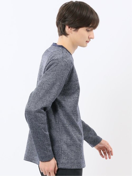 裏起毛ヘリンボン 浅Vネック長袖Tシャツ