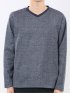 裏起毛ヘリンボン 浅Vネック長袖Tシャツ