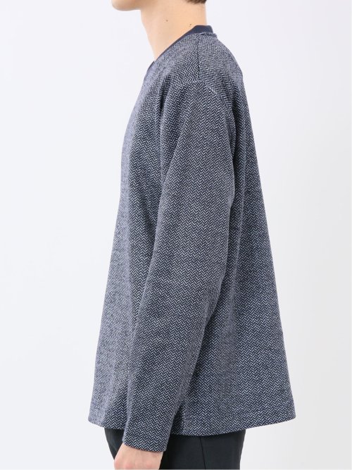 裏起毛ヘリンボン 浅Vネック長袖Tシャツ