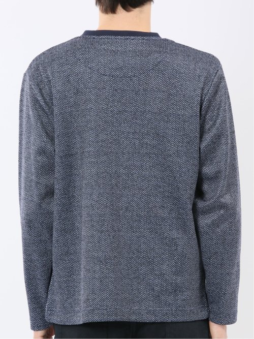 裏起毛ヘリンボン 浅Vネック長袖Tシャツ