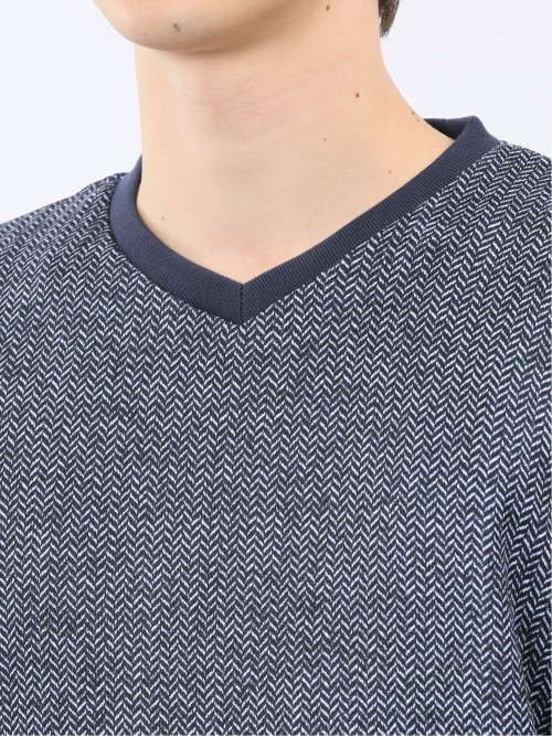 裏起毛ヘリンボン 浅Vネック長袖Tシャツ