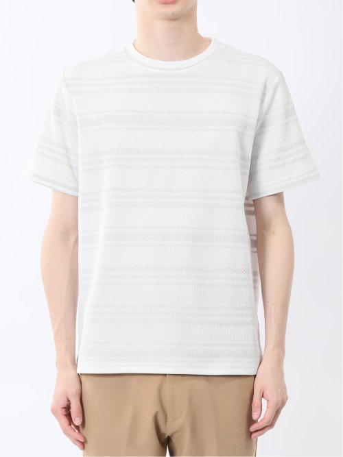 メッシュボーダー クルーネック半袖Tシャツ(M 03ライトグレー