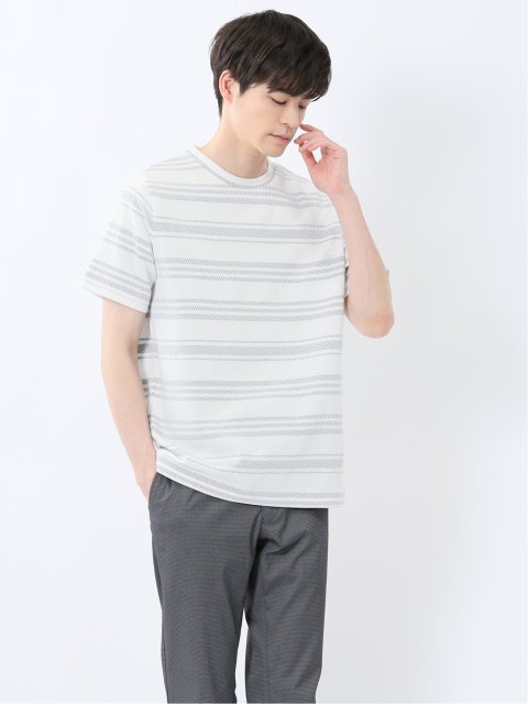 メッシュボーダー クルーネック半袖Tシャツ