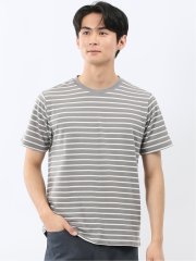 ストレッチ ボーダー クルーネック 半袖 Tシャツ