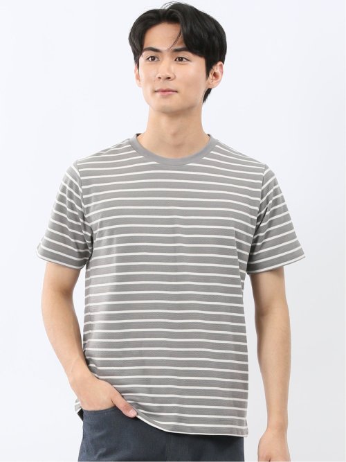 ストレッチ ボーダー クルーネック 半袖 Tシャツ