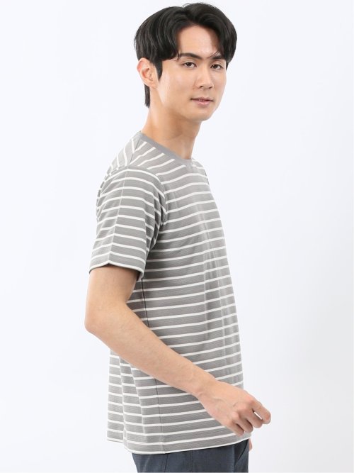 ストレッチ ボーダー クルーネック 半袖 Tシャツ
