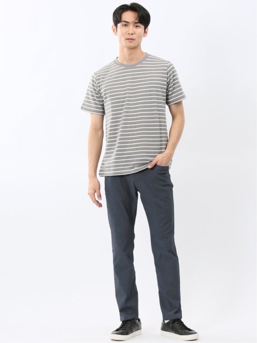 ストレッチ ボーダー クルーネック 半袖 Tシャツ