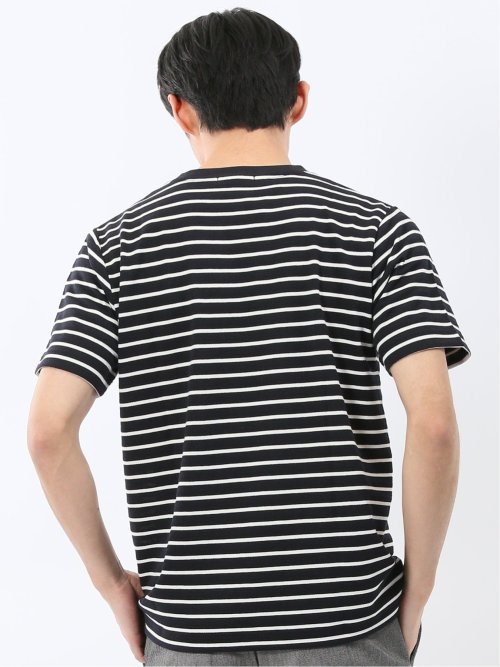 ストレッチ ボーダー クルーネック 半袖 Tシャツ