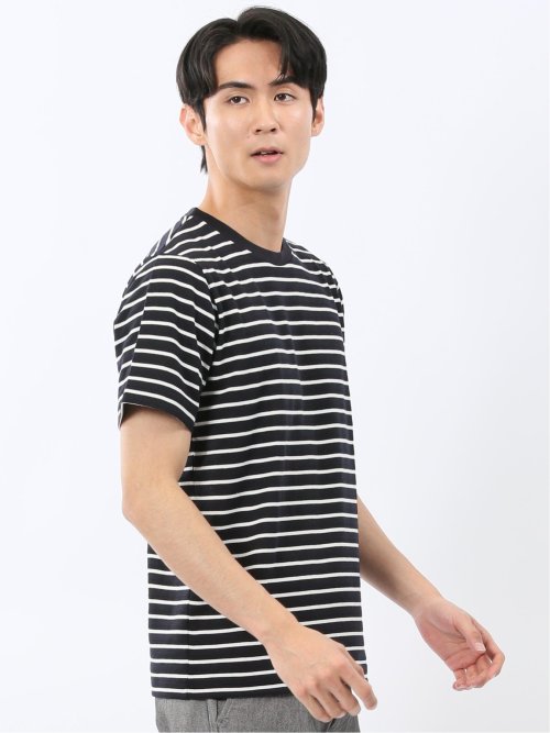 ストレッチ ボーダー クルーネック 半袖 Tシャツ