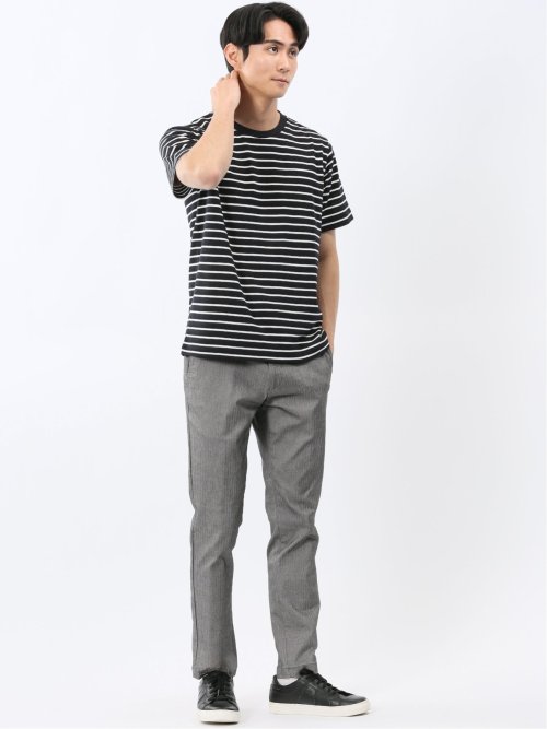 ストレッチ ボーダー クルーネック 半袖 Tシャツ