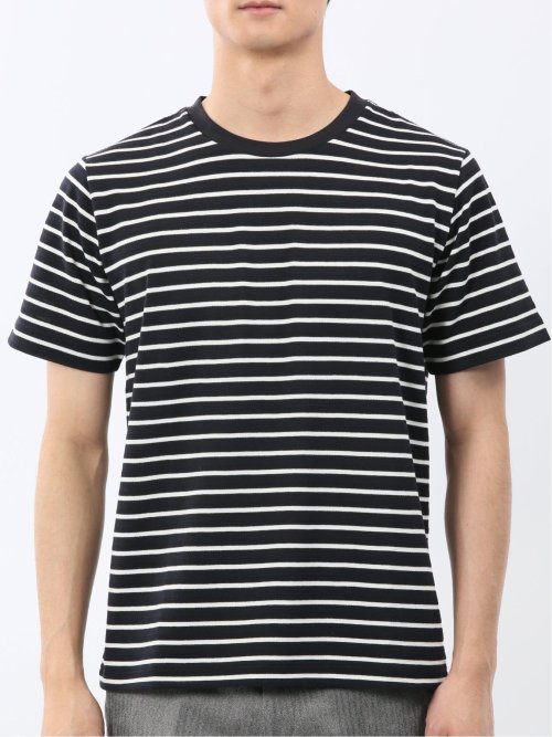 ストレッチ ボーダー クルーネック 半袖 Tシャツ