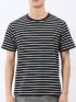 ストレッチ ボーダー クルーネック 半袖 Tシャツ