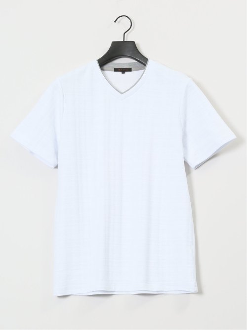 シャドーチェック Vネック半袖Tシャツ