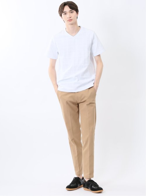 シャドーチェック Vネック半袖Tシャツ