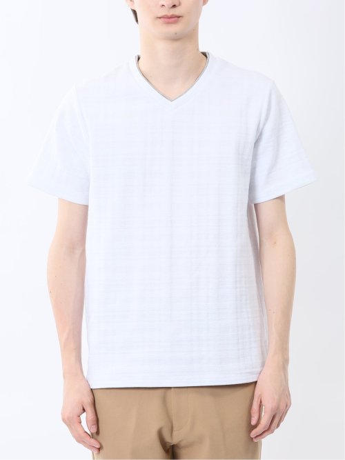 シャドーチェック Vネック半袖Tシャツ