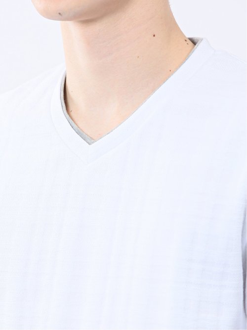 シャドーチェック Vネック半袖Tシャツ