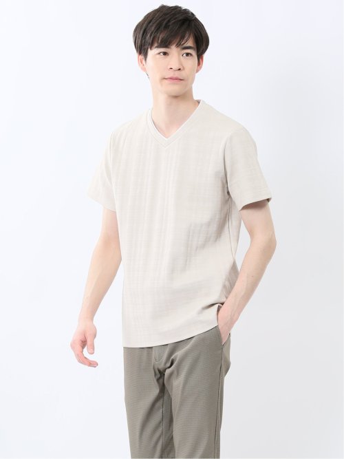 シャドーチェック Vネック半袖Tシャツ