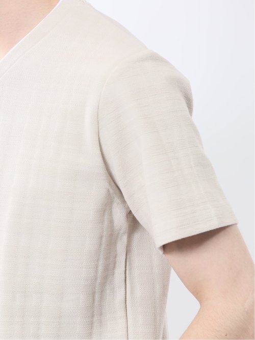 シャドーチェック Vネック半袖Tシャツ