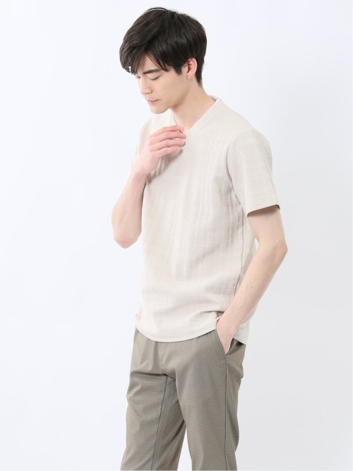 シャドーチェック Vネック半袖Tシャツ