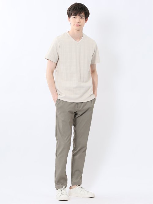 シャドーチェック Vネック半袖Tシャツ