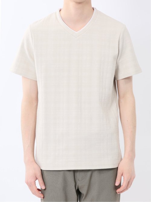 シャドーチェック Vネック半袖Tシャツ