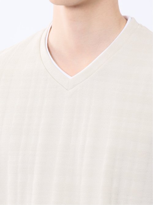 シャドーチェック Vネック半袖Tシャツ