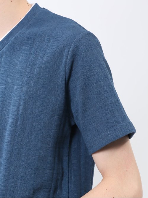 シャドーチェック Vネック半袖Tシャツ
