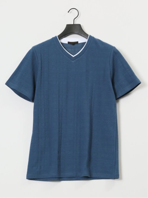 シャドーチェック Vネック半袖Tシャツ