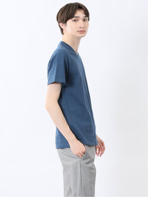 シャドーチェック Vネック半袖Tシャツ