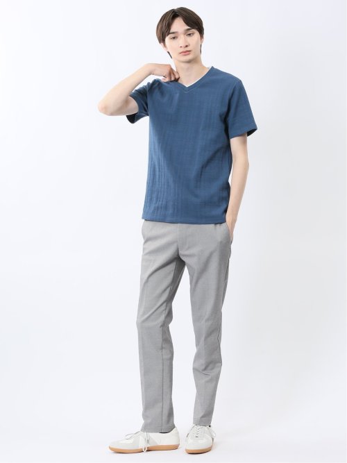 シャドーチェック Vネック半袖Tシャツ