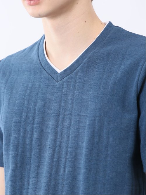 シャドーチェック Vネック半袖Tシャツ
