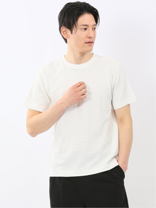 チェック ジャガード クルーネック 半袖 Tシャツ