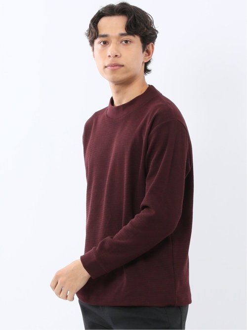 ウェーブジャガード モックネック長袖Tシャツ