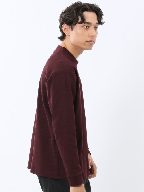 ウェーブジャガード モックネック長袖Tシャツ