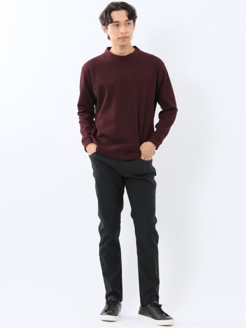 ウェーブジャガード モックネック長袖Tシャツ