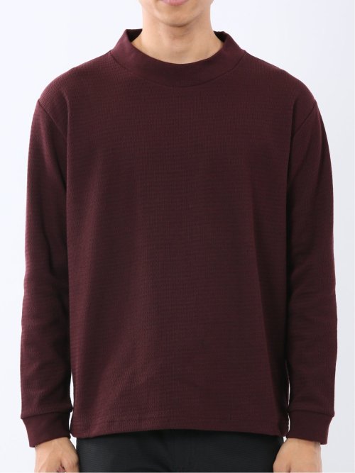 ウェーブジャガード モックネック長袖Tシャツ