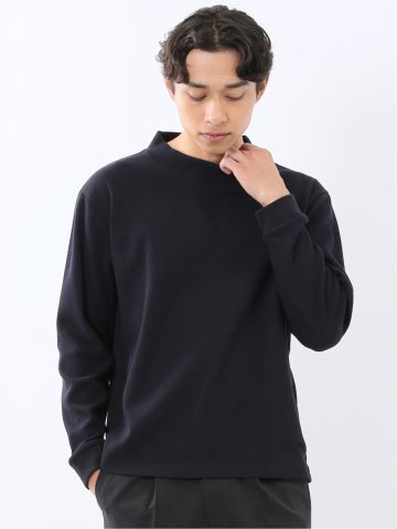 ウェーブジャガード モックネック長袖Tシャツ