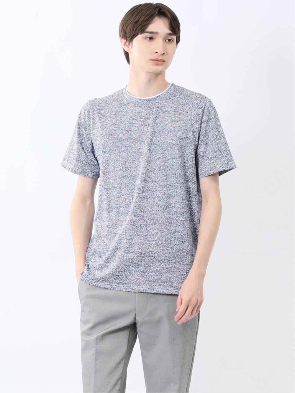 メッシュ かすれプリント クルーネック半袖Tシャツ