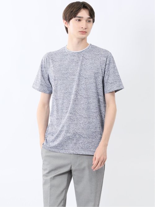 メッシュ かすれプリント クルーネック半袖Tシャツ