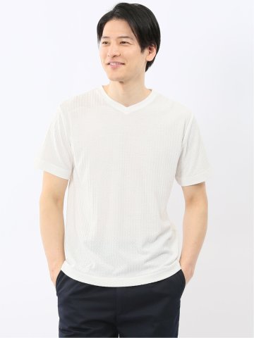 市松 ジャガード Vネック 半袖 Tシャツ