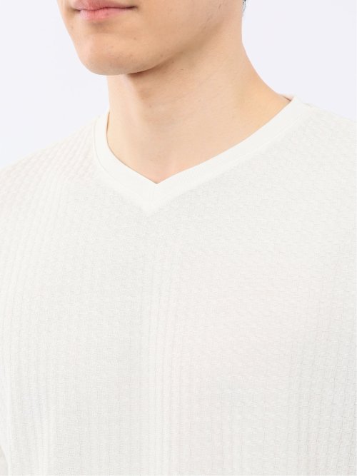 市松 ジャガード Vネック 半袖 Tシャツ