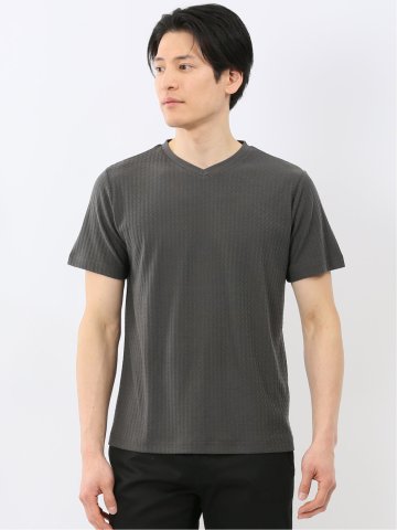 市松 ジャガード Vネック 半袖 Tシャツ