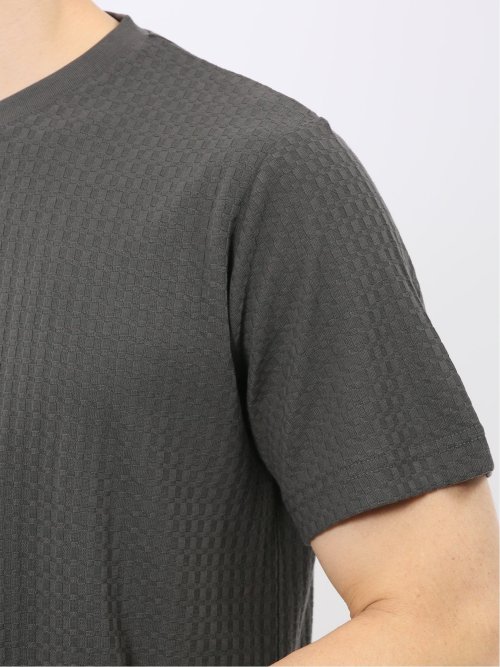 市松 ジャガード Vネック 半袖 Tシャツ