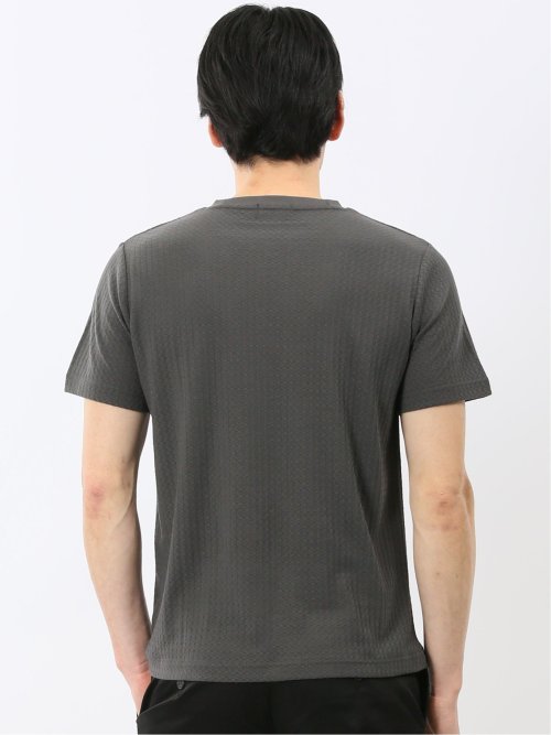 市松 ジャガード Vネック 半袖 Tシャツ