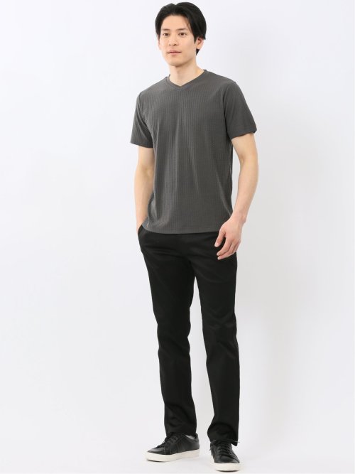 市松 ジャガード Vネック 半袖 Tシャツ