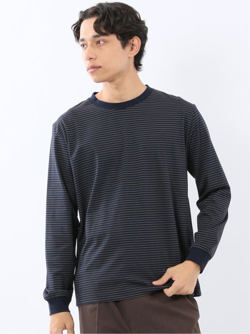 マルチボーダー クルーネック長袖Tシャツ