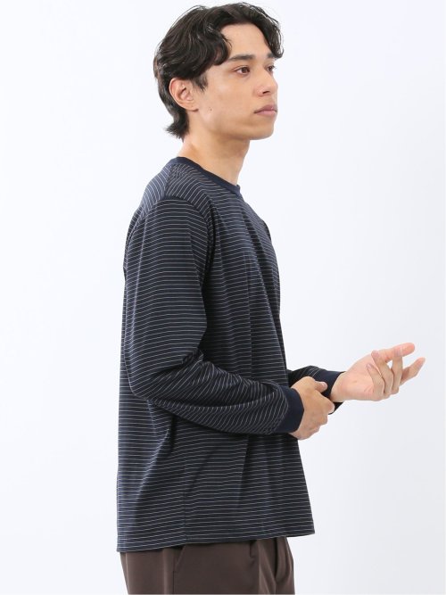 マルチボーダー クルーネック長袖Tシャツ