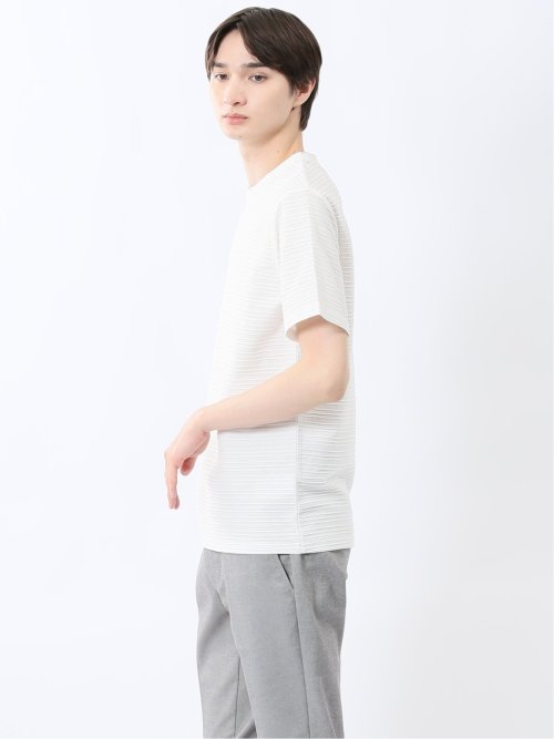 ピンタックボーダー クルーネック半袖Tシャツ